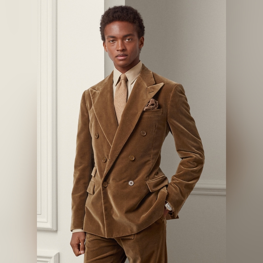 Ralph Lauren Purple Label Brown Velvet Double-Breasted Blazer